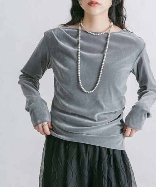 KBF / ケービーエフ Tシャツ | シアーベロアドレープトップス | 詳細25