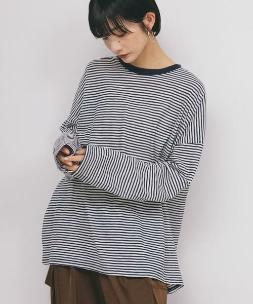 KBF / ケービーエフ Tシャツ | シアーボーダールーズカットソー | 詳細1