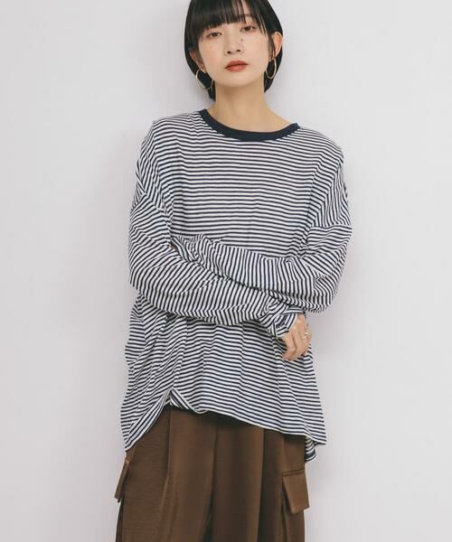 KBF / ケービーエフ Tシャツ | シアーボーダールーズカットソー | 詳細2