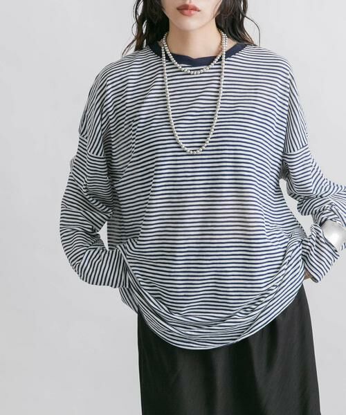 KBF / ケービーエフ Tシャツ | シアーボーダールーズカットソー | 詳細5