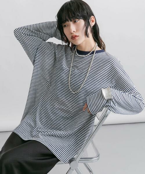 KBF / ケービーエフ Tシャツ | シアーボーダールーズカットソー | 詳細7