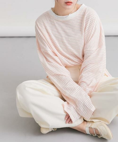 KBF / ケービーエフ Tシャツ | シアーボーダールーズカットソー | 詳細12