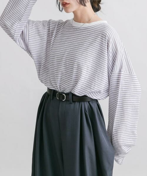 KBF / ケービーエフ Tシャツ | シアーボーダールーズカットソー | 詳細19