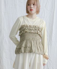 KBF / ケービーエフ Tシャツ | シャーリングビスチェSETトップス