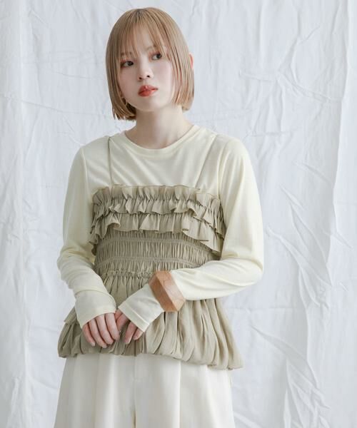 KBF / ケービーエフ Tシャツ | シャーリングビスチェSETトップス | 詳細1