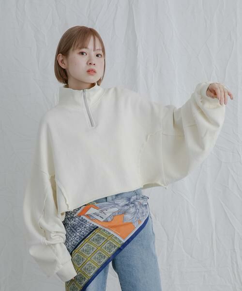 KBF / ケービーエフ スウェット | ハーフZIPリメイクスウェット(アイボリー)