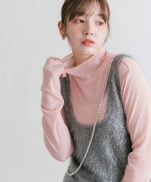 KBF/ケービーエフ シアーリブハイネックロンTEE ピンク one