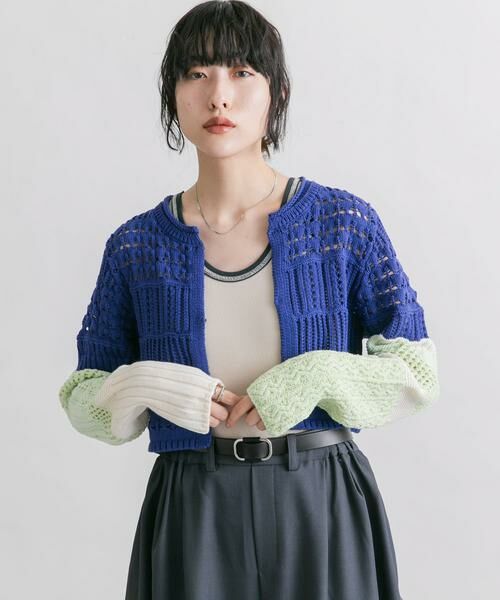 KBF / ケービーエフ カーディガン・ボレロ | パッチワークショートカーディガン | 詳細1