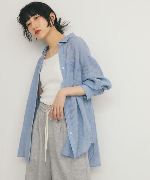 KBF / ケービーエフ シャツ・ブラウス | 2WAYシアーストライプシャツ | 詳細1