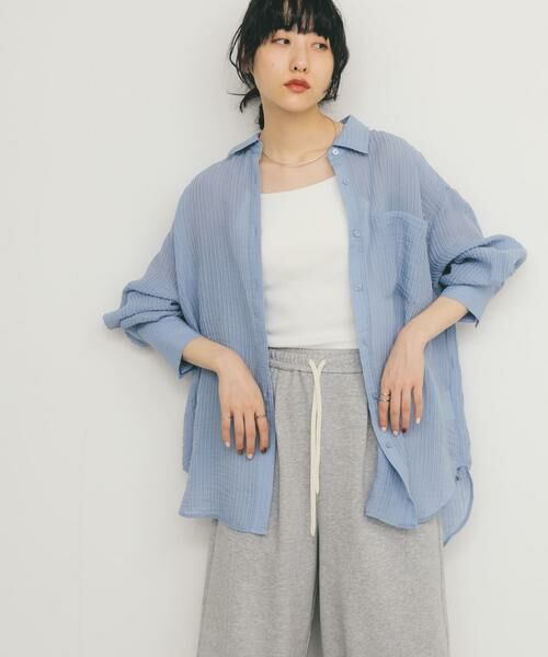 KBF / ケービーエフ シャツ・ブラウス | 2WAYシアーストライプシャツ | 詳細2