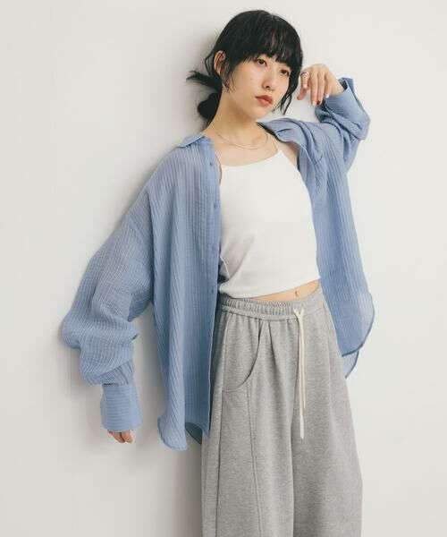 KBF / ケービーエフ シャツ・ブラウス | 2WAYシアーストライプシャツ | 詳細6