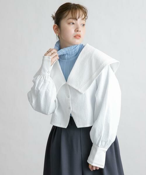 KBF / ケービーエフ シャツ・ブラウス | ワイドカラークロップドブラウス | 詳細2