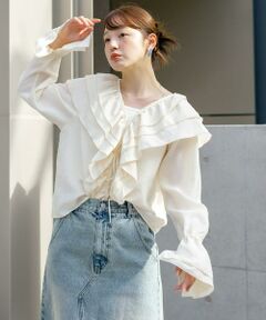 KBF / ケービーエフ シャツ・ブラウス | フリルカラーリボンブラウス