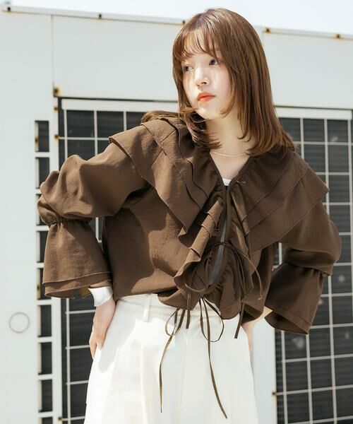 KBF / ケービーエフ シャツ・ブラウス | フリルカラーリボンブラウス | 詳細1