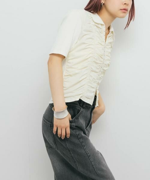 KBF / ケービーエフ Tシャツ | フロントホックシャーリングRIBトップス | 詳細2