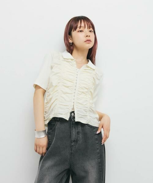 KBF / ケービーエフ Tシャツ | フロントホックシャーリングRIBトップス | 詳細3