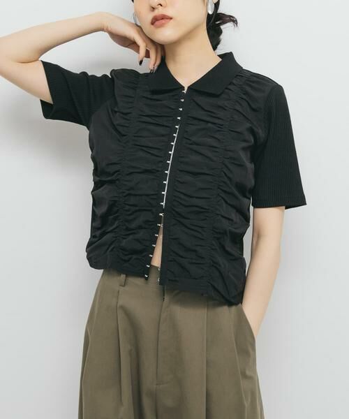 KBF / ケービーエフ Tシャツ | フロントホックシャーリングRIBトップス | 詳細12