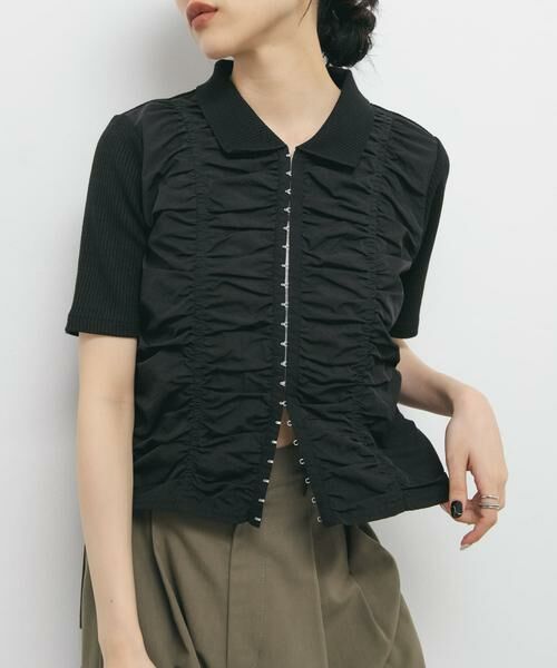 KBF / ケービーエフ Tシャツ | フロントホックシャーリングRIBトップス | 詳細13