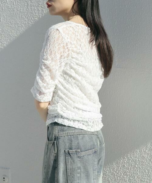 KBF / ケービーエフ Tシャツ | ハーフスリーブドレープレースTEE | 詳細1