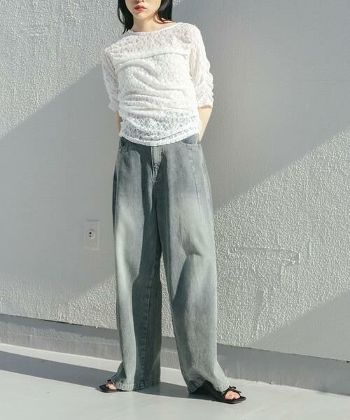 KBF / ケービーエフ Tシャツ | ハーフスリーブドレープレースTEE | 詳細3