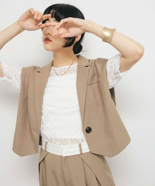 KBF / ケービーエフ Tシャツ | ハーフスリーブドレープレースTEE | 詳細4