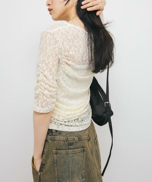 KBF / ケービーエフ Tシャツ | ハーフスリーブドレープレースTEE | 詳細11