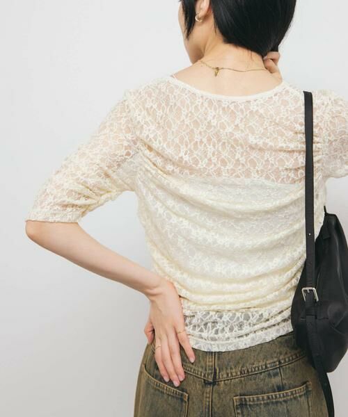 KBF / ケービーエフ Tシャツ | ハーフスリーブドレープレースTEE | 詳細12