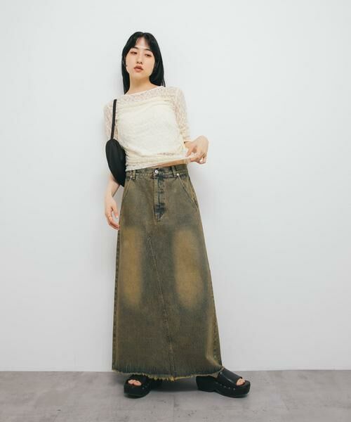 KBF / ケービーエフ Tシャツ | ハーフスリーブドレープレースTEE | 詳細13