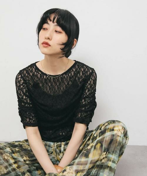 KBF / ケービーエフ Tシャツ | ハーフスリーブドレープレースTEE | 詳細24