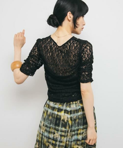 KBF / ケービーエフ Tシャツ | ハーフスリーブドレープレースTEE | 詳細25