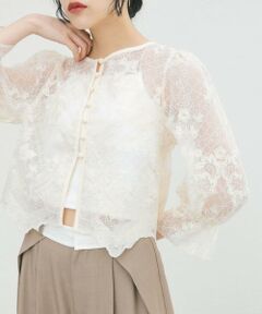 オーガンジー刺繍クロップドブラウス
