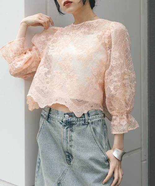 KBF / ケービーエフ シャツ・ブラウス | オーガンジー刺繍クロップドブラウス | 詳細1