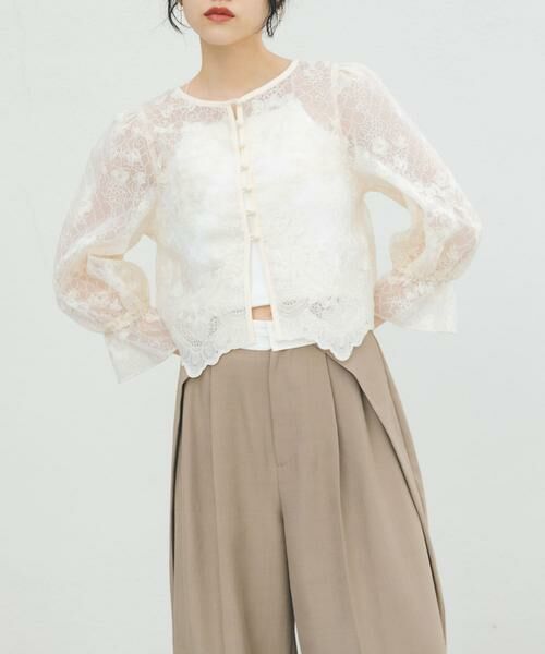 KBF / ケービーエフ シャツ・ブラウス | オーガンジー刺繍クロップドブラウス | 詳細13