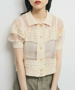 KBF / ケービーエフ シャツ・ブラウス | クロシェニットドッキングブラウス