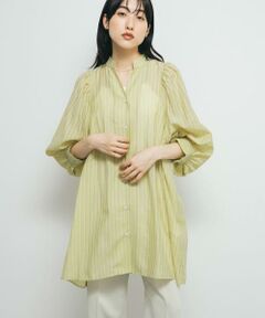 KBF / ケービーエフ ワンピース | ボリュームスリーブストライプミニワンピース