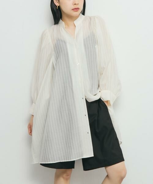 KBF / ケービーエフ ワンピース | ボリュームスリーブストライプミニワンピース(ホワイト系その他)