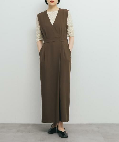 KBF / ケービーエフ ワンピース | カシュクールラップジャンパースカート(ブラウン)