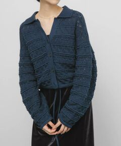 KBF / ケービーエフ カーディガン・ボレロ | 透かし編みキーネックカーディガン