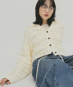 KBF / ケービーエフ カーディガン・ボレロ | 透かし編みキーネックカーディガン