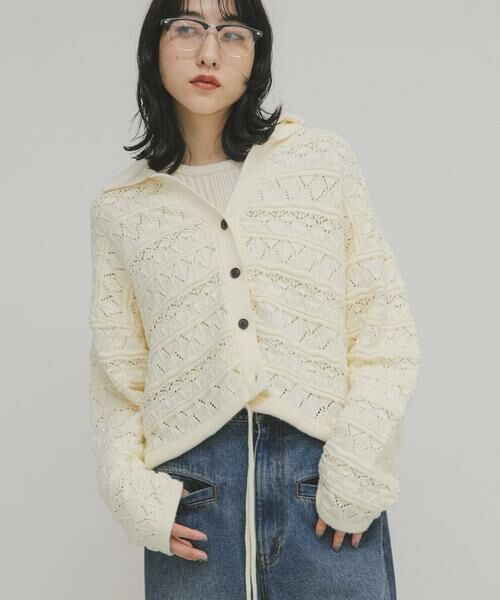 KBF / ケービーエフ カーディガン・ボレロ | 透かし編みキーネックカーディガン | 詳細15