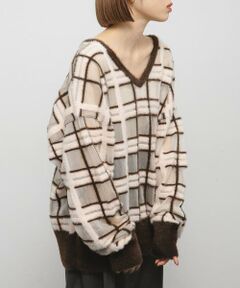 KBF / ケービーエフ ニット・セーター | シアーチェックフェザーニット