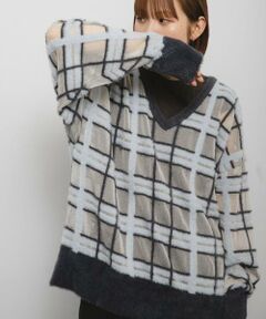 KBF / ケービーエフ ニット・セーター | シアーチェックフェザーニット