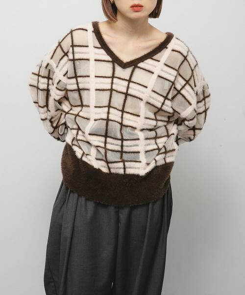 KBF / ケービーエフ ニット・セーター | シアーチェックフェザーニット | 詳細1