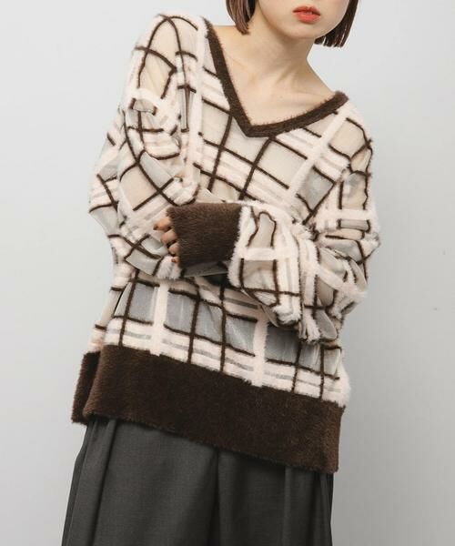KBF / ケービーエフ ニット・セーター | シアーチェックフェザーニット | 詳細2