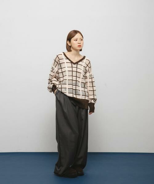 KBF / ケービーエフ ニット・セーター | シアーチェックフェザーニット | 詳細4