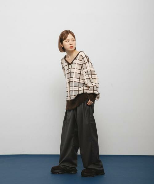 KBF / ケービーエフ ニット・セーター | シアーチェックフェザーニット | 詳細5