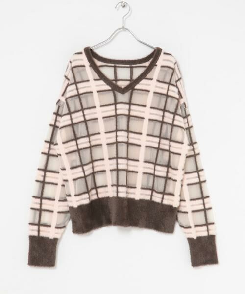 KBF / ケービーエフ ニット・セーター | シアーチェックフェザーニット | 詳細7