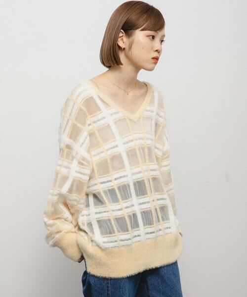 KBF / ケービーエフ ニット・セーター | シアーチェックフェザーニット | 詳細10