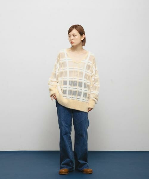 KBF / ケービーエフ ニット・セーター | シアーチェックフェザーニット | 詳細12