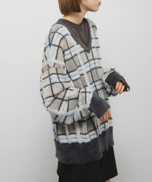 KBF / ケービーエフ ニット・セーター | シアーチェックフェザーニット | 詳細20